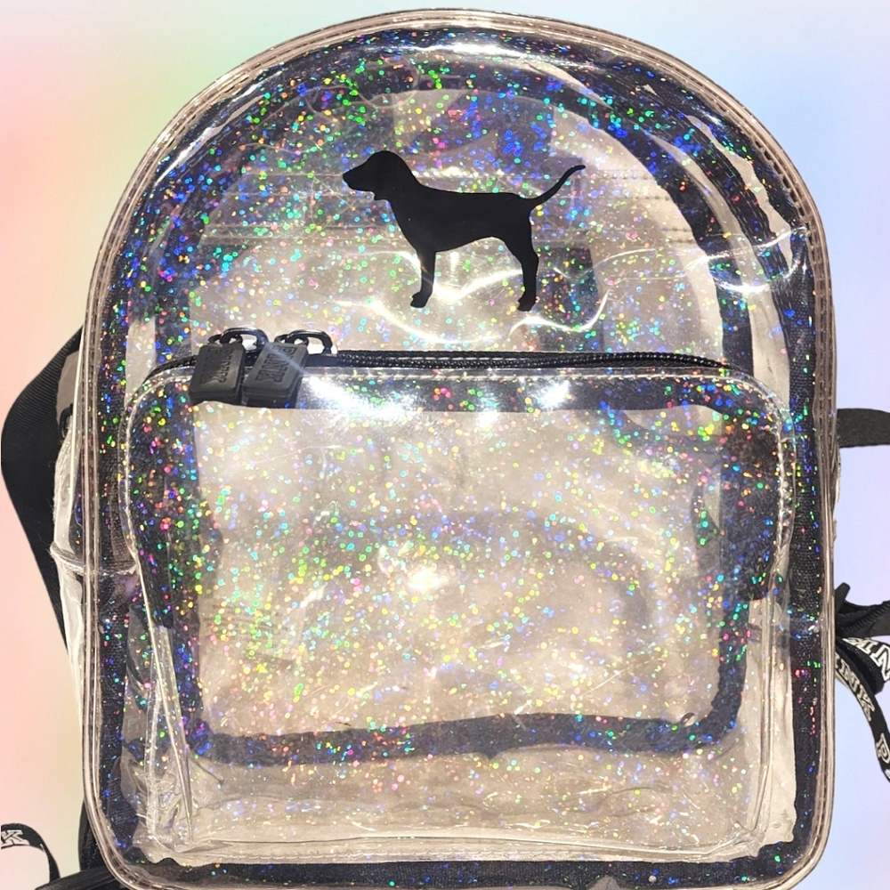 VS PINK NWOT Clear Iridescent Glitter Mini Backpack